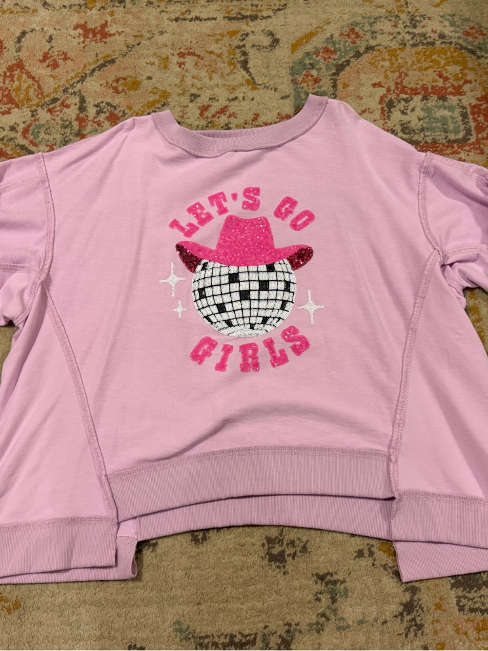 Fantastic Fawn Light Pink Glitter Disco Graphic Sweatshirt